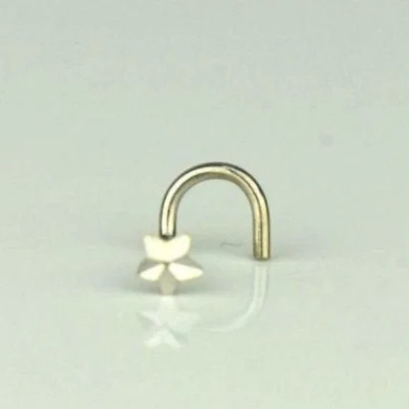 Star Nose Ring Piercing Curve Diamond Cut in Solid Gold 14K / Body Jewelry Nose - Picture 4 of 5